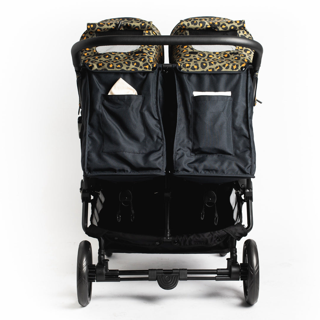 Roma Gemini 2 double pushchair in Khaki Leopard, rear view