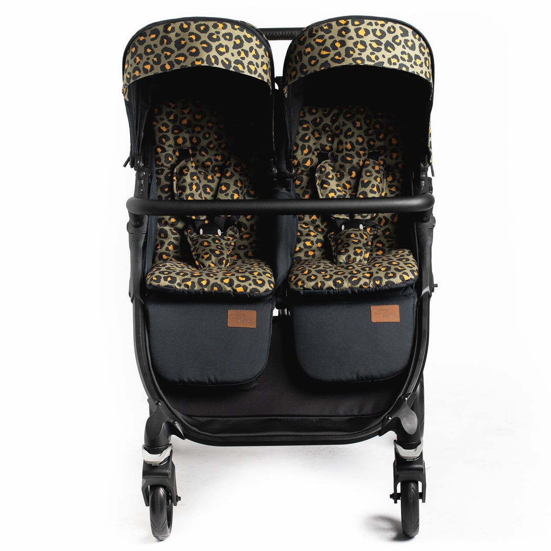Roma Gemini 2 double pushchair in Khaki Leopard, front view
