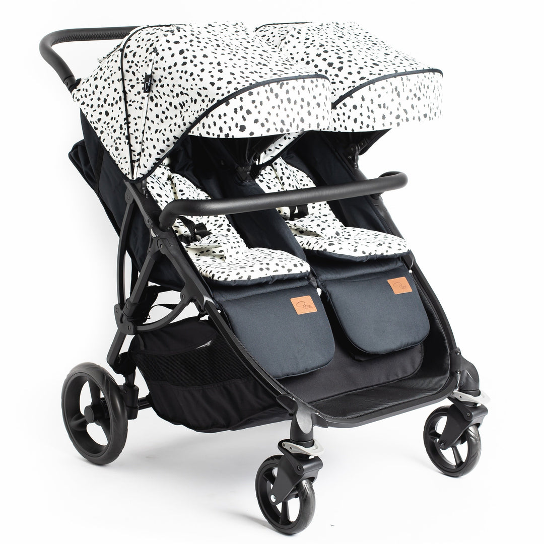 Roma Gemini 2 double pushchair in Dalmatian, hood extension detail