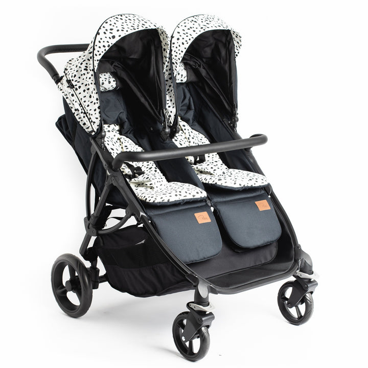 Roma Gemini 2 double pushchair in Dalmatian, hood up