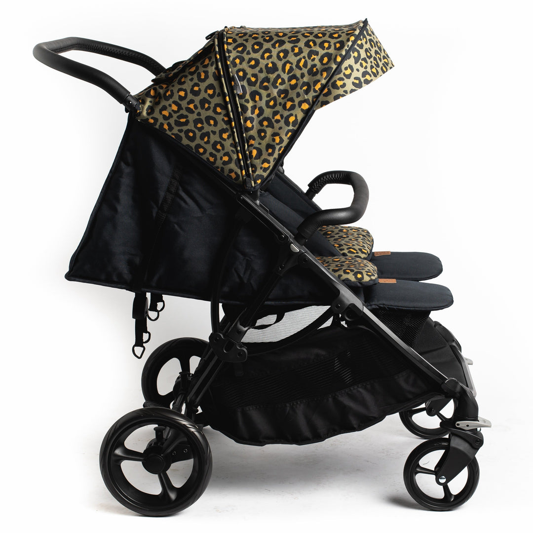 Roma Gemini 2 double pushchair in Khaki Leopard, side profile