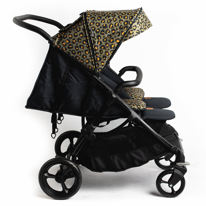 Roma Gemini 2 double pushchair in Khaki Leopard, side profile