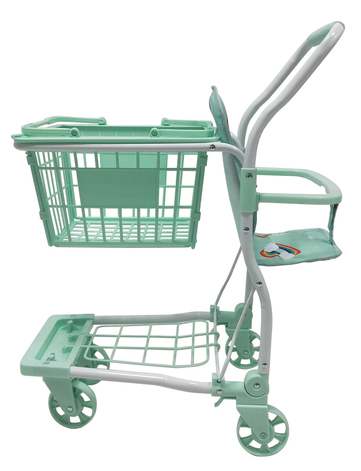 Roma Rupert Shopping Trolley in Mint, seat and rainbow print detail
