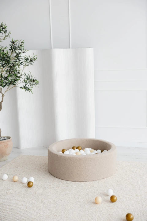 Monio for Kids Beige Boucle Round Ball Pit — product image showing beige boucle ball pit
