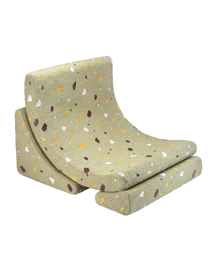 Beige terrazzo Moon Chair with multi-tone speckled pattern, product view