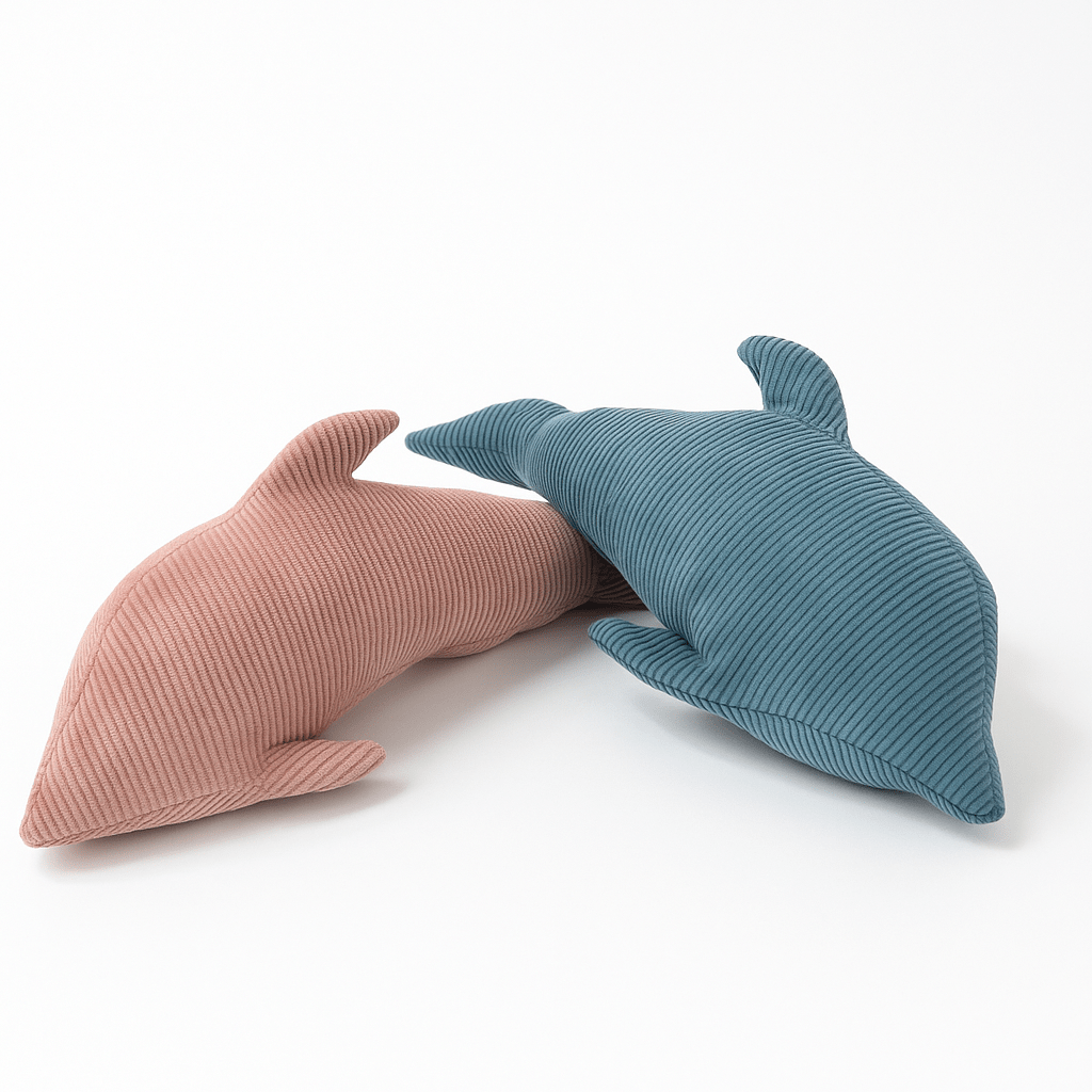 MeowBaby Dolphin Decorative Pillow in Dusty Rose ribbed Slimcord fabric