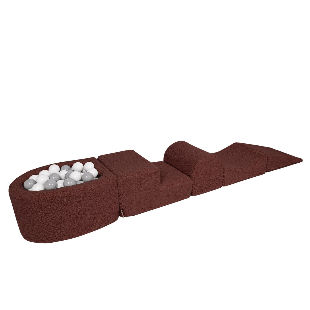 MeowBaby Soft Play Ball Pit Mini - Bearly, Dark Brown teddy foam playset with built-in ball pit