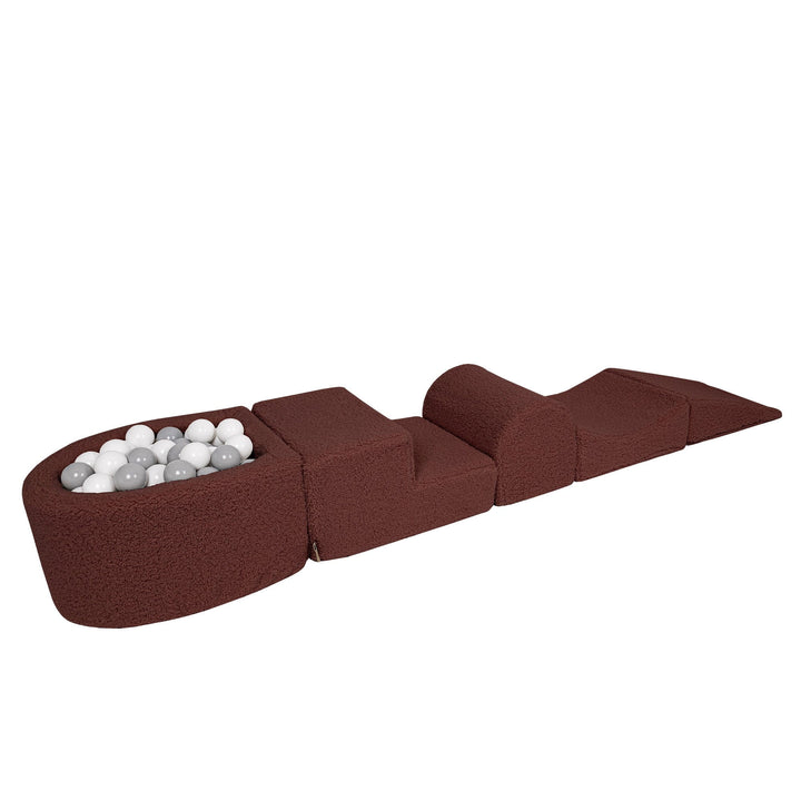 MeowBaby Soft Play Ball Pit Mini - Bearly, Dark Brown teddy foam playset with built-in ball pit