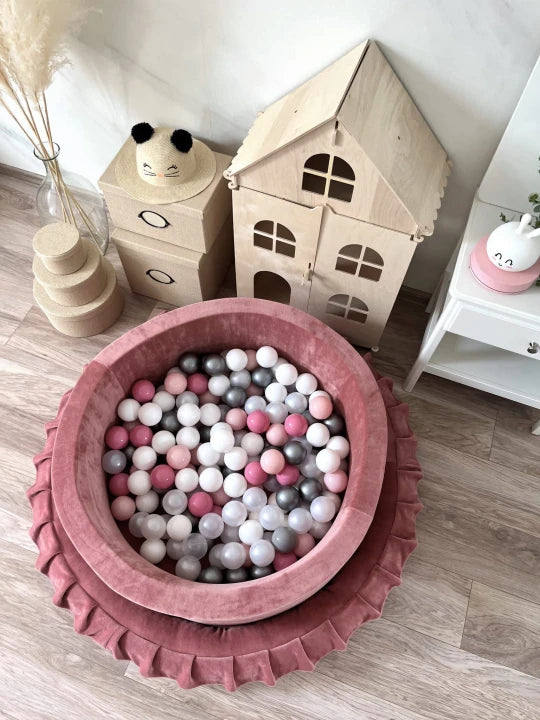 Monio for Kids Dirty Pink Velvet Round Ball Pit — product detail showing dirty pink velvet texture