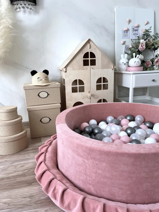 Monio for Kids Pink Velvet Round Ball Pit — product detail showing pink velvet texture