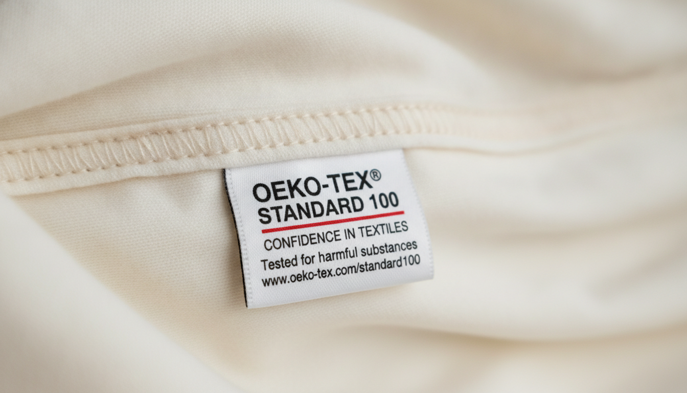 OEKO-TEX Standard 100 certification label on a Nestoro product, showing independent textile safety verification