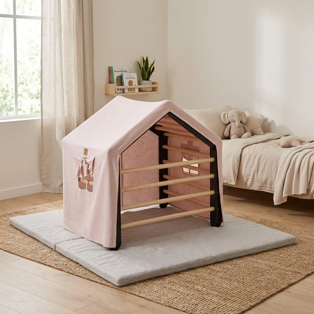 MeowBaby House and Ladder Climbing Set, smaller version, shown in a calm bedroom setting