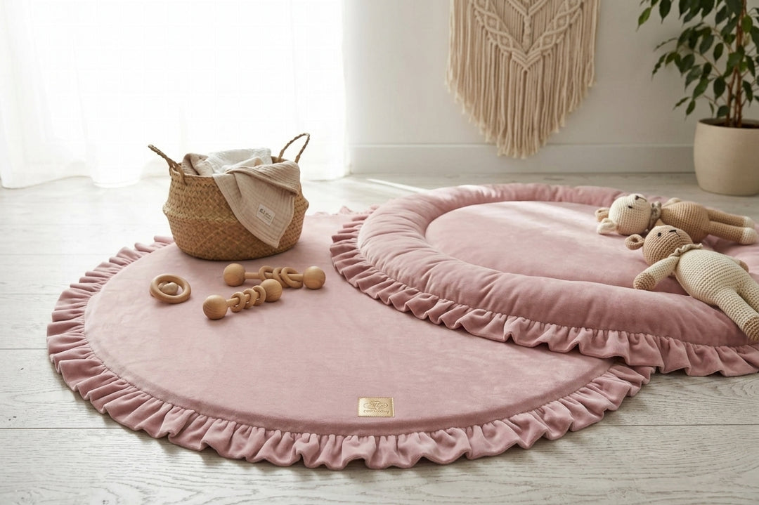 MeowBaby Round Velvet Playmat shown on a calm nursery floor