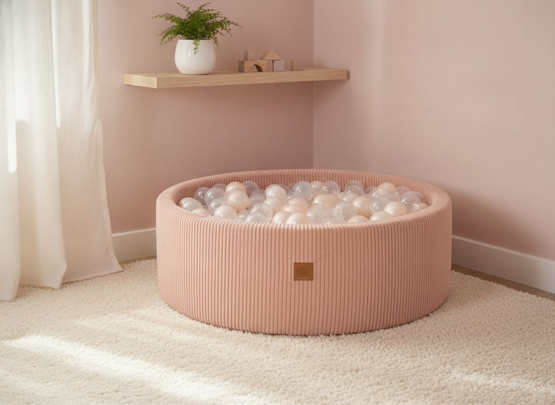 MeowBaby Pink Aesthetic Round Ball Pit in a soft pastel nursery corner