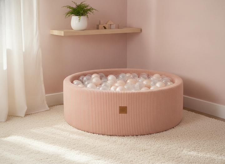 MeowBaby Pink Aesthetic Round Ball Pit in a soft pastel nursery corner