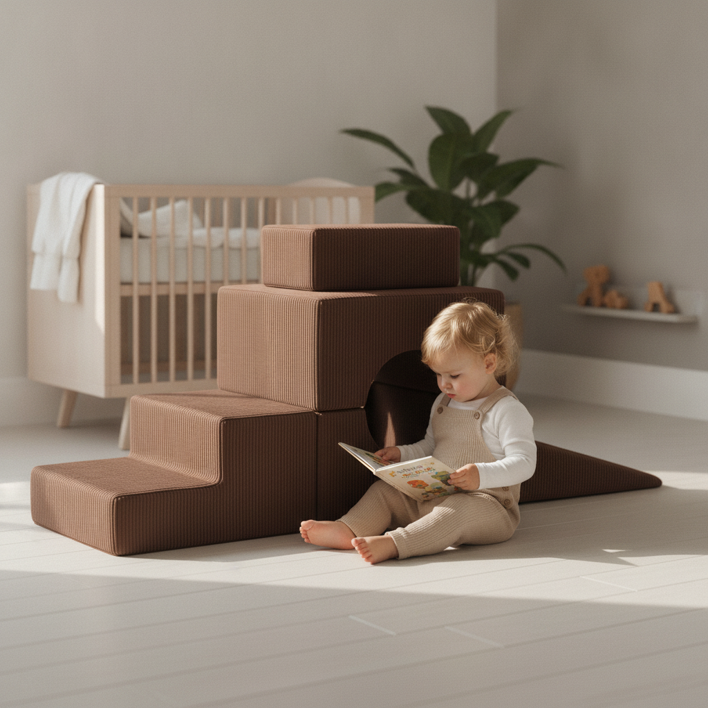Child reading inside a den made from the MeowBaby Aesthetic Shape Set 5-Element pieces