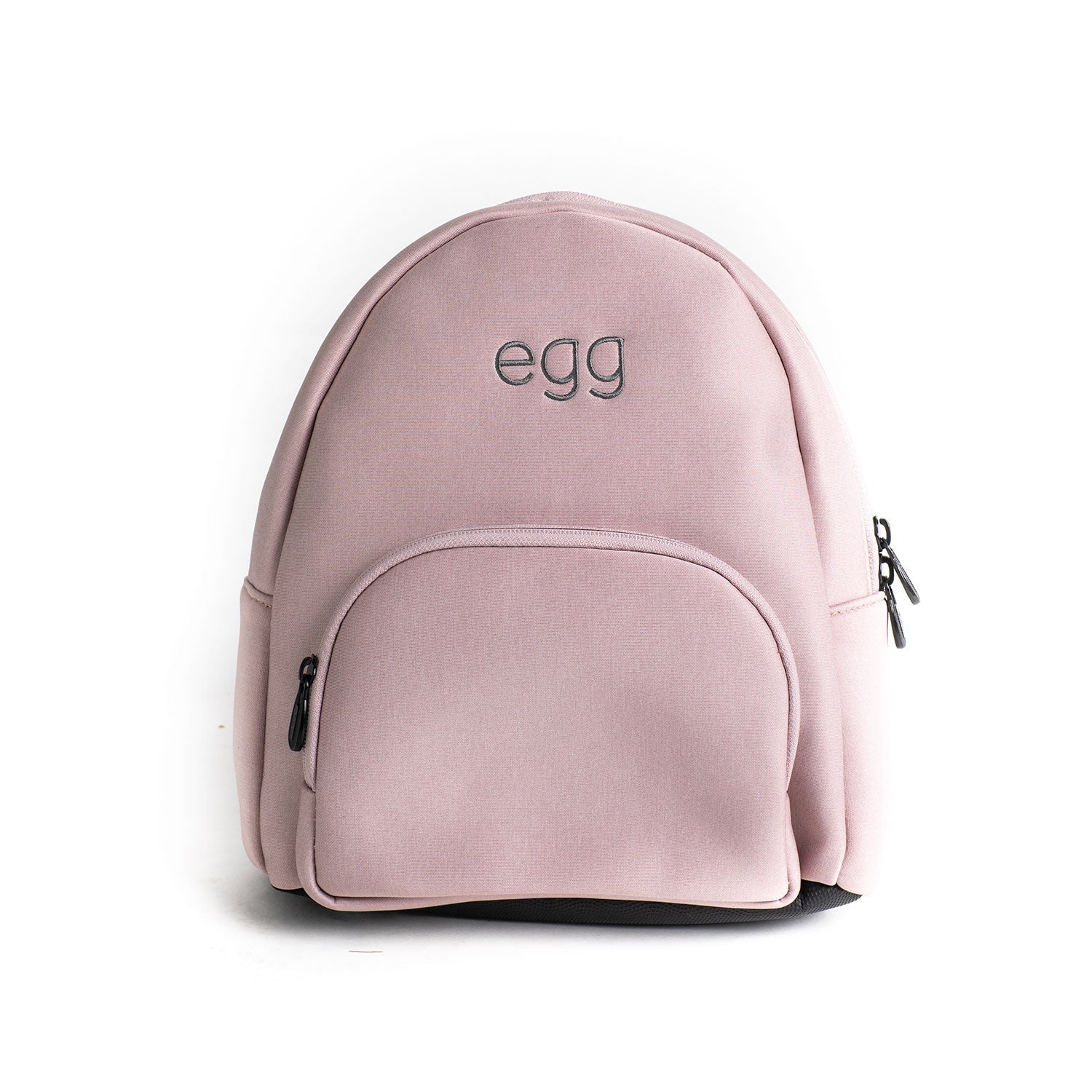 Roma Egg® Dolls Pram Bag in Hush Violet, front view of the backpack with embroidered egg logo and front zip pocket