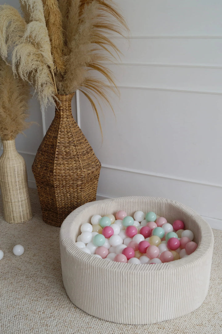 Monio for Kids Cream Corduroy Round Ball Pit — close-up detail of cream corduroy fabric texture