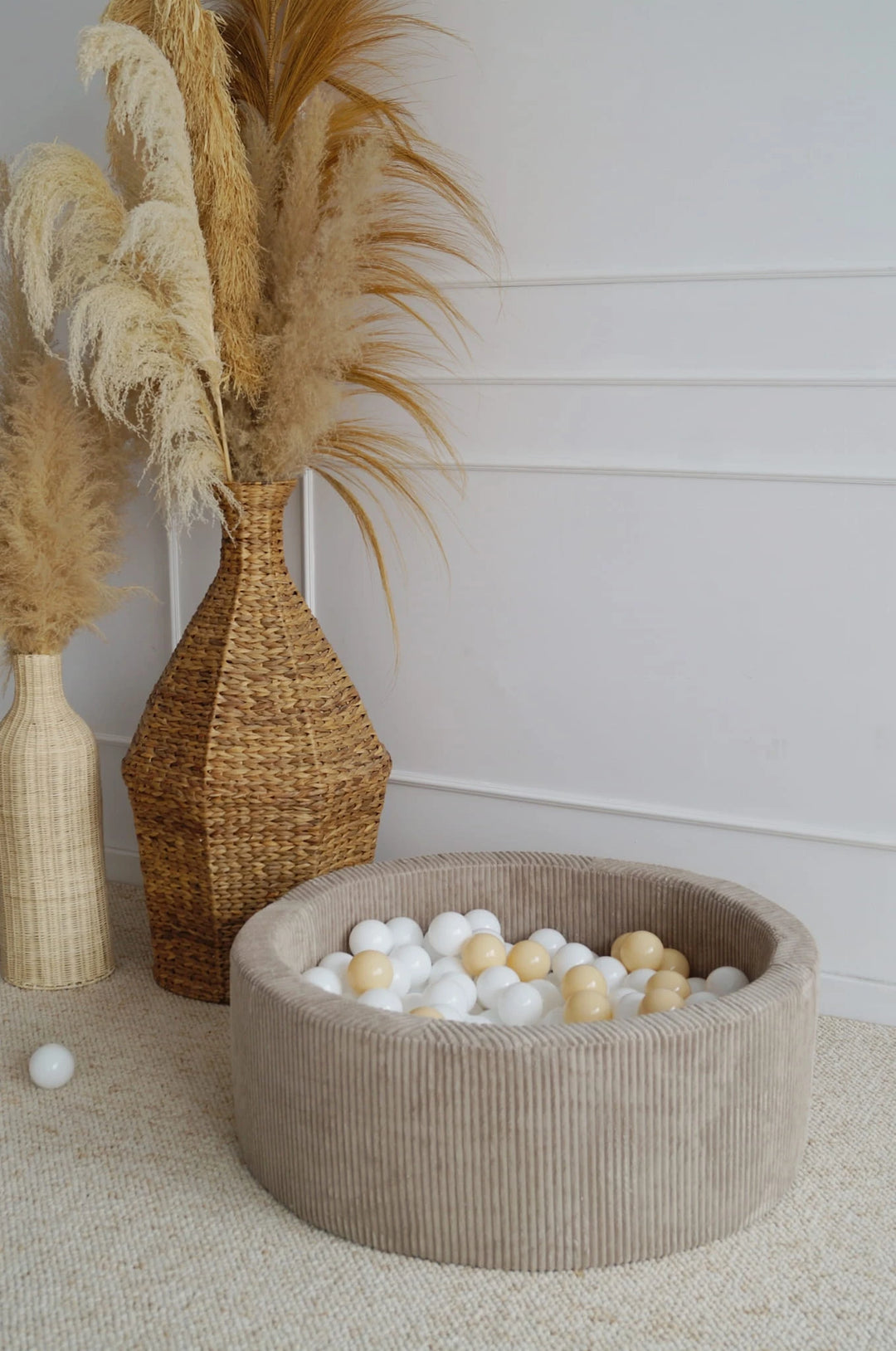 Monio for Kids Beige Corduroy Round Ball Pit — close-up detail of beige corduroy fabric texture