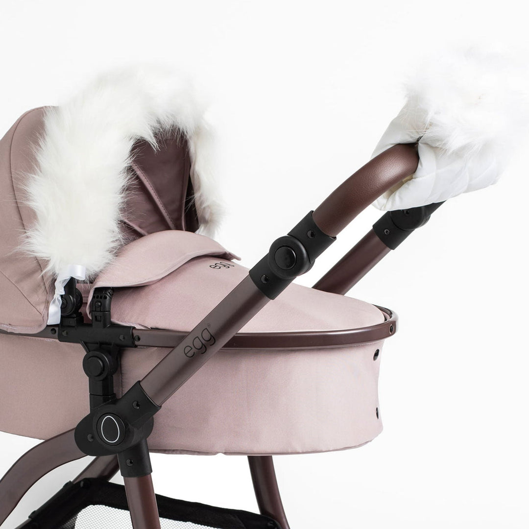 Roma Egg® Dolls Pram Fur Accessory Pack in White: hood fur, fur liner and handmuff shown together
