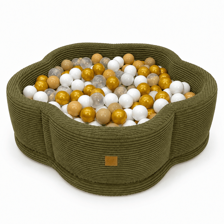 MeowBaby Khaki Aesthetic Flower ball pit, petal-shaped foam ball pit with ribbed corduroy-style cover