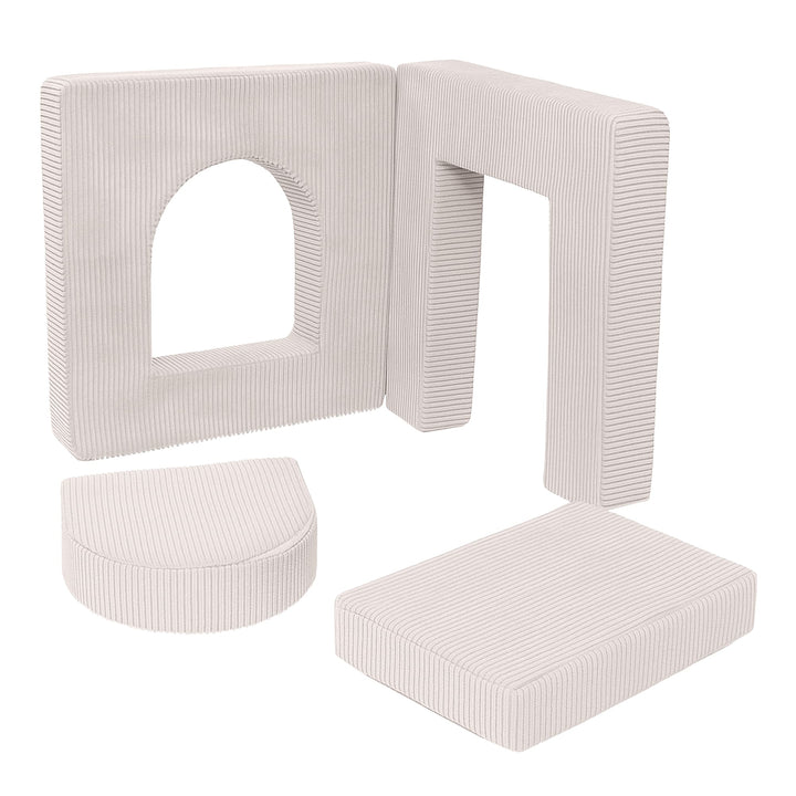 MeowBaby Aesthetic Play Arch in Ecru corduroy, foam arch and tunnel modules for soft play building