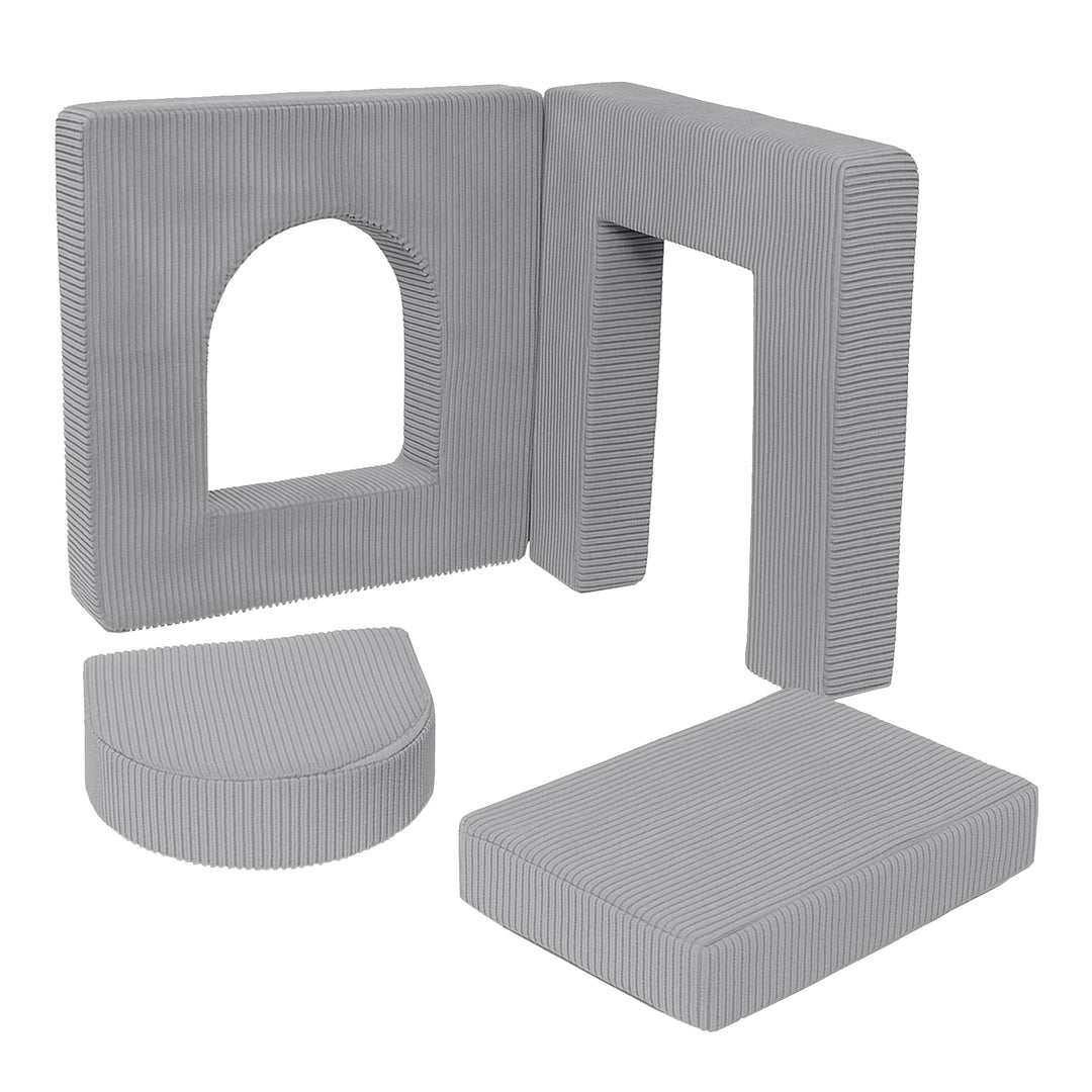 MeowBaby Aesthetic Play Arch in Grey corduroy, foam arch and tunnel modules for soft play building