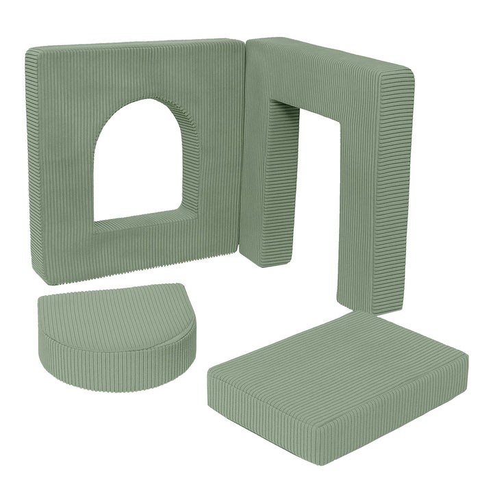 MeowBaby Aesthetic Play Arch in Olive Green corduroy, foam arch and tunnel modules for soft play building