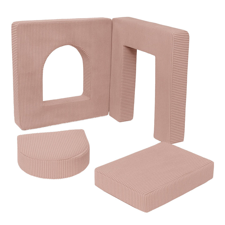 MeowBaby Aesthetic Play Arch in Powder Pink corduroy, foam arch and tunnel modules for soft play building