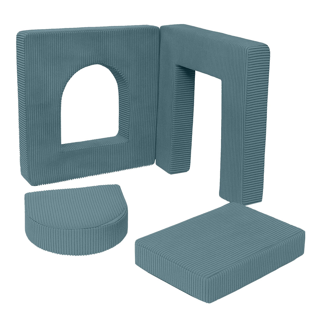 MeowBaby Aesthetic Play Arch in Turquoise corduroy, foam arch and tunnel modules for soft play building