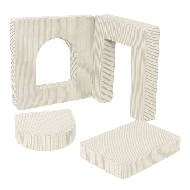 MeowBaby Aesthetic Play Arch in Vanilla corduroy, foam arch and tunnel modules for soft play building