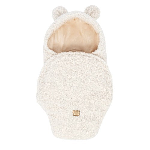 MeowBaby Baby Swaddle with Bear Ears, Teddy Cream