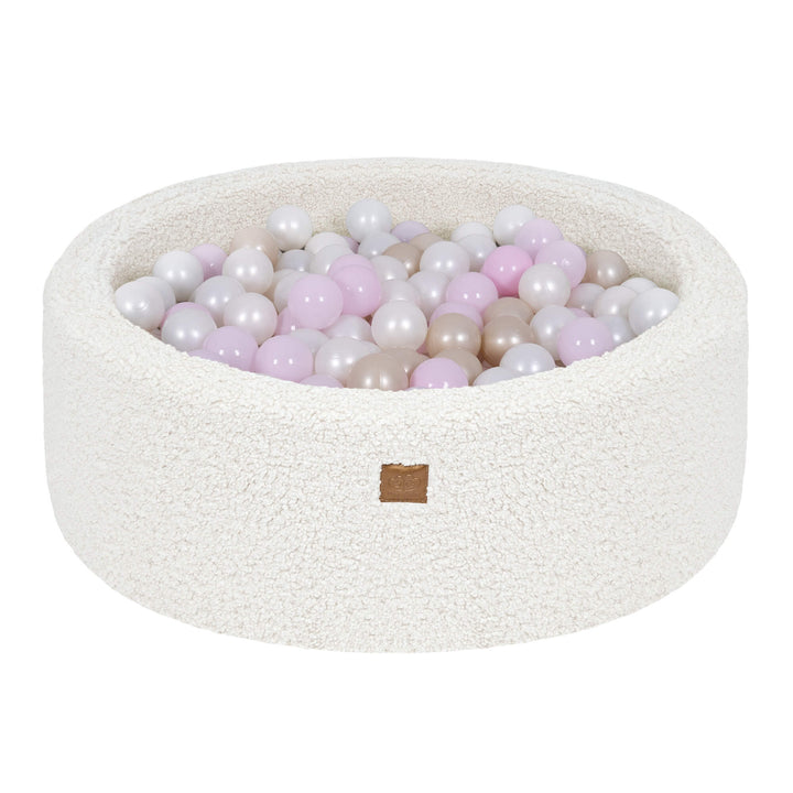 MeowBaby Off White Bearly round ball pit with plush teddy-texture cover