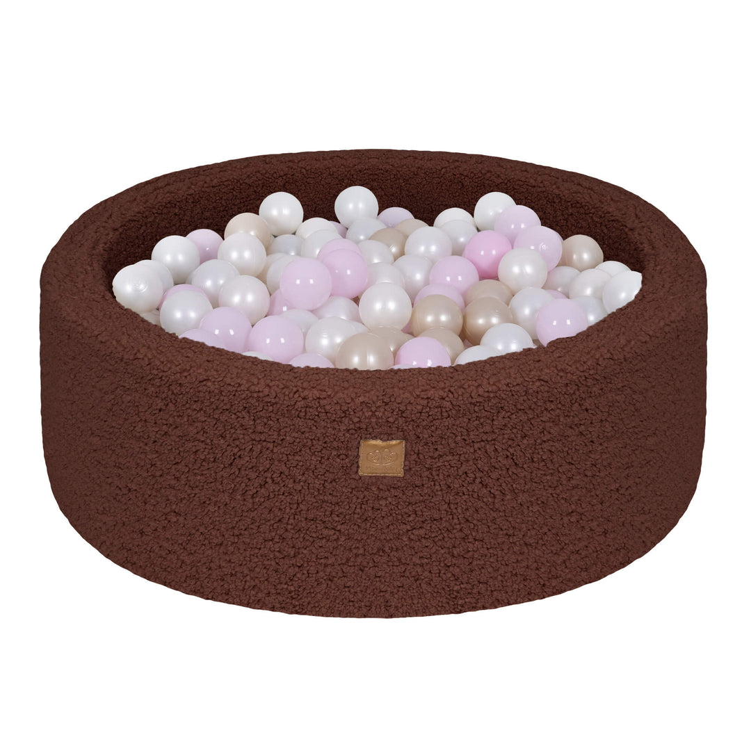 MeowBaby Dark Brown Bearly round ball pit with plush teddy-texture cover