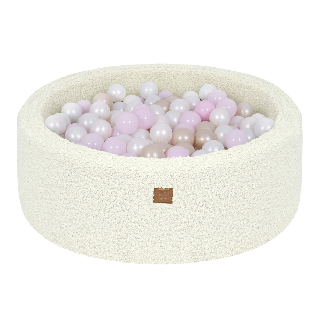 MeowBaby Creme Bearly round ball pit with plush teddy-texture cover