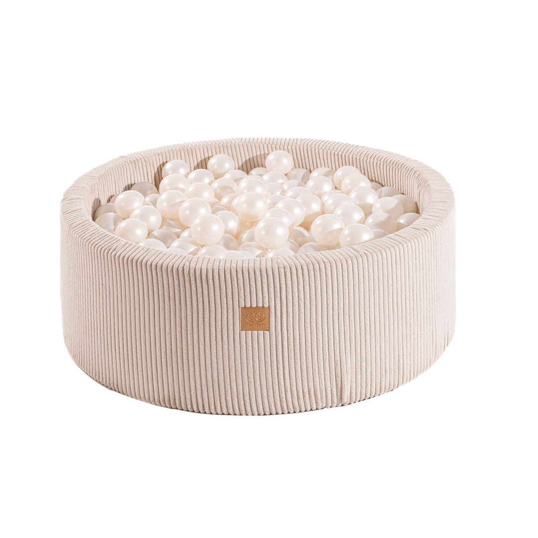 MeowBaby Ecru Aesthetic round ball pit with removable corduroy-style fabric cover
