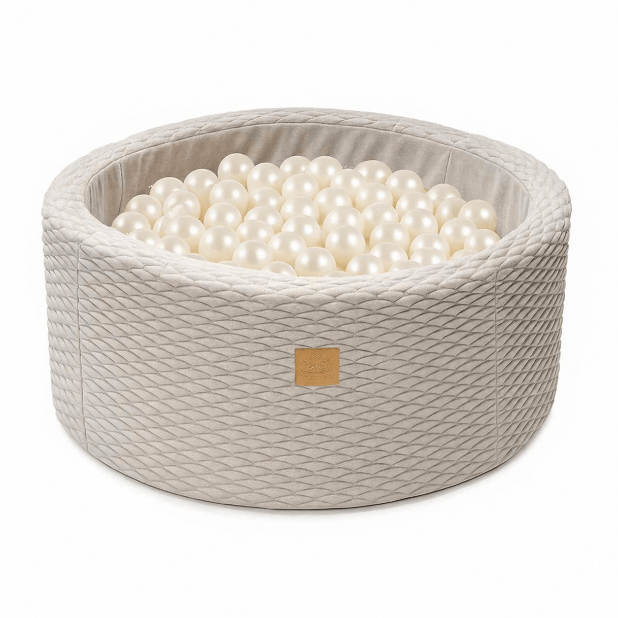 MeowBaby Ivory foam round ball pit with quilted pale off-white cover