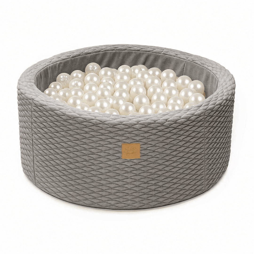 MeowBaby Stone Grey foam round ball pit with quilted soft grey cover