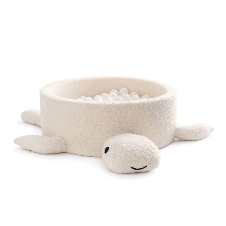 MeowBaby Cheesecake Cream Beige boucle turtle ball pit, front view of the shell and flippers