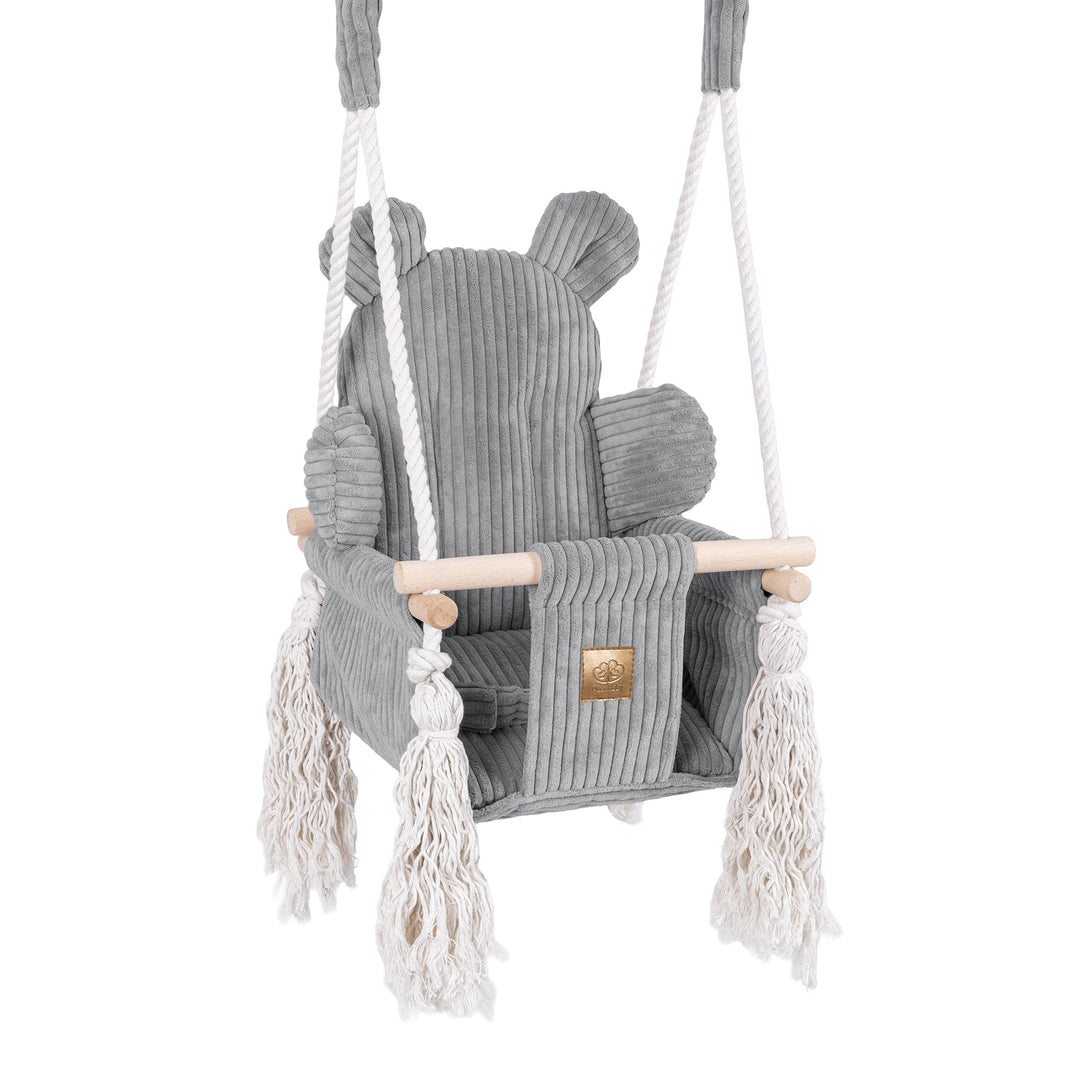 MeowBaby Bear Swing baby swing seat in Grey corduroy