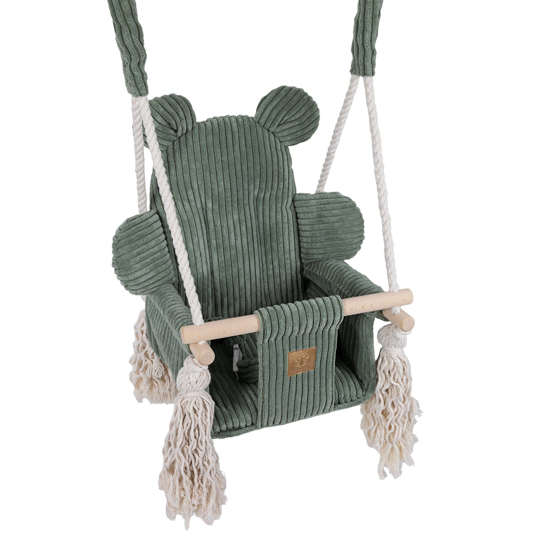 MeowBaby Bear Swing baby swing seat in Olive Green corduroy