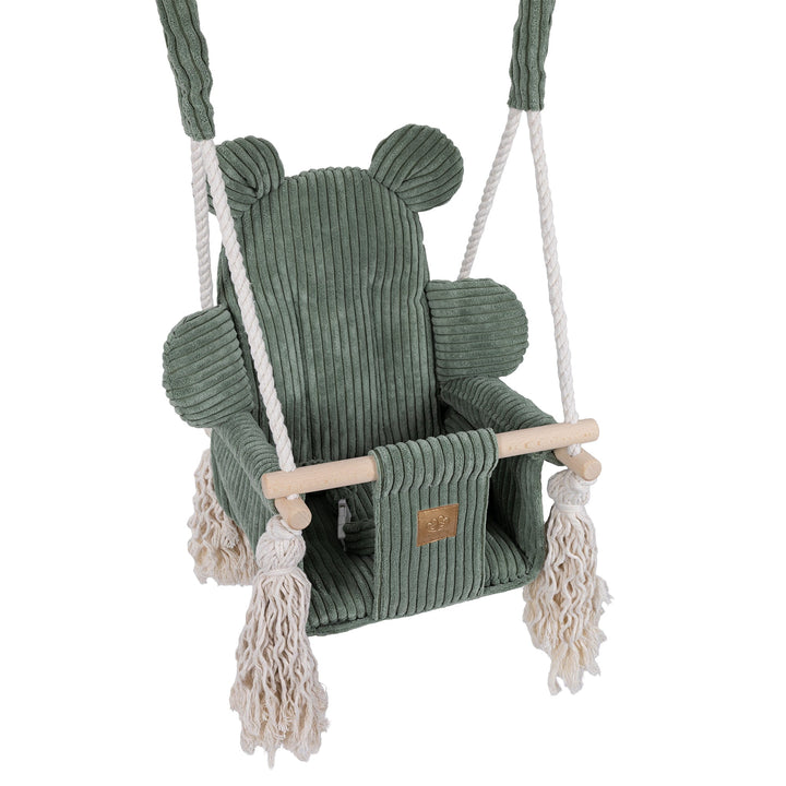 MeowBaby Bear Swing baby swing seat in Olive Green corduroy