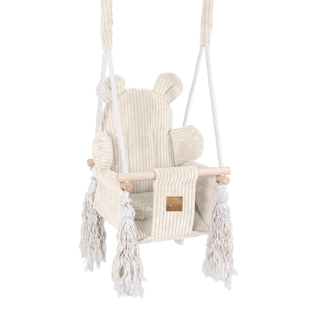 MeowBaby Bear Swing baby swing seat in Vanilla corduroy