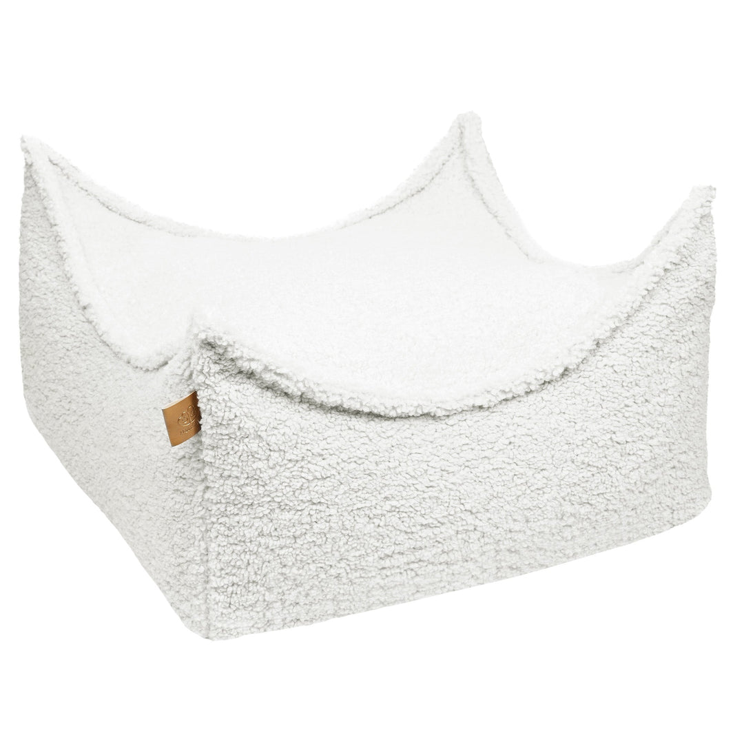MeowBaby Square Puff in Bearly White teddy fabric