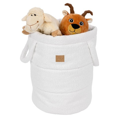 MeowBaby Boucle Toy Storage Basket in White boucle fabric