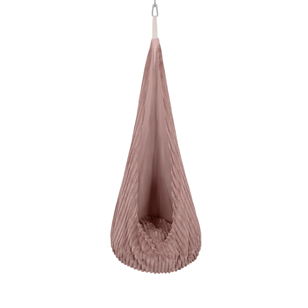 MeowBaby Cocoon Swing hanging pod chair in Churros Ruby Chocolate Pink corduroy