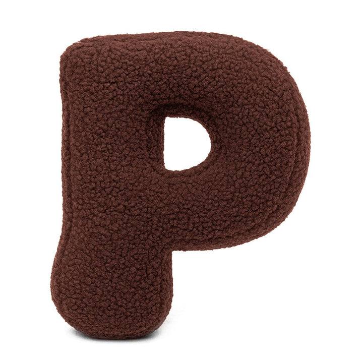 MeowBaby Dark Brown Teddy Letter Cushion - Letter P