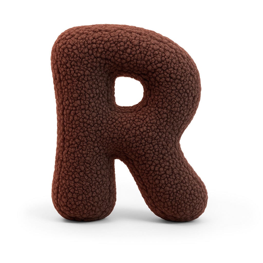 MeowBaby Dark Brown Teddy Letter Cushion - Letter R