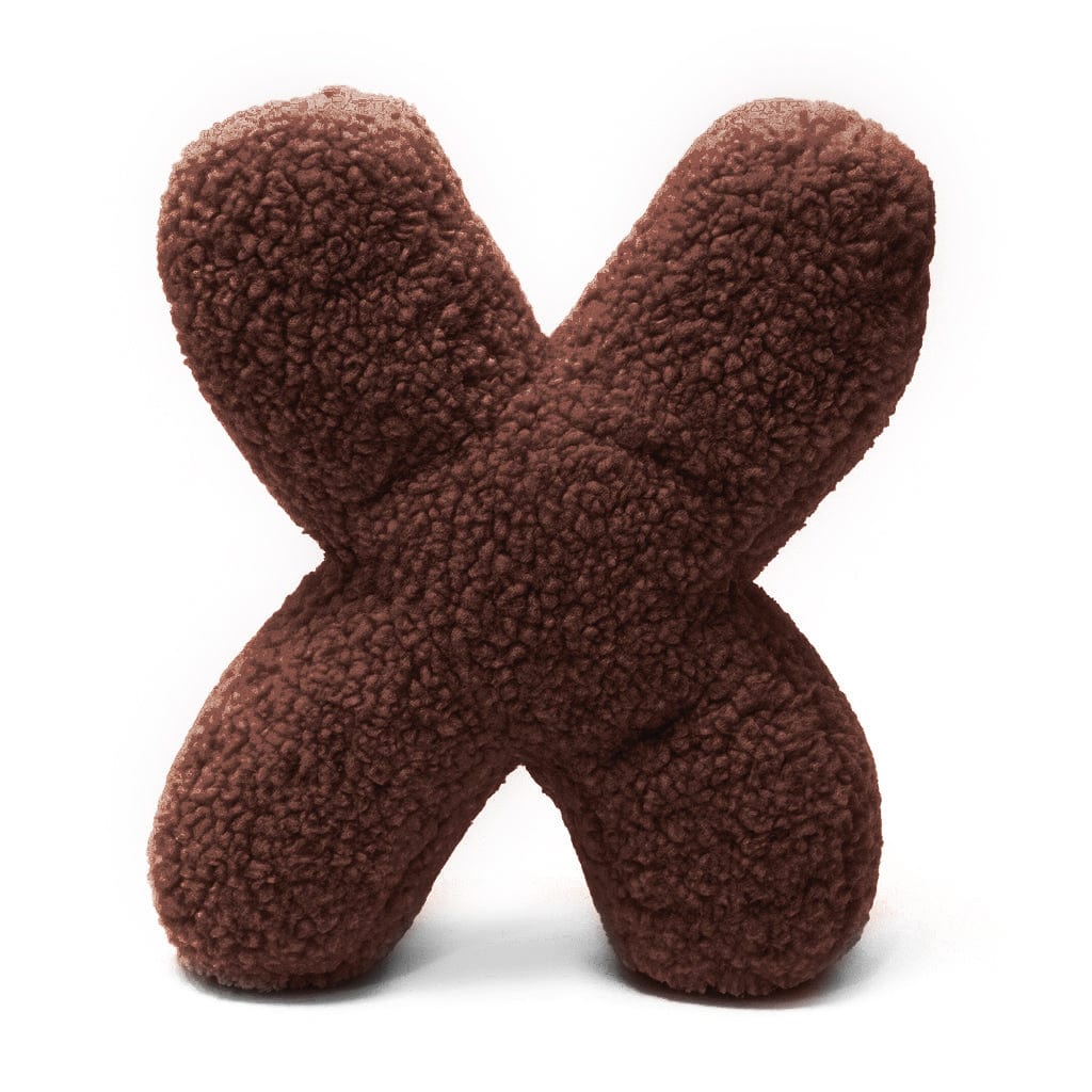 MeowBaby Dark Brown Teddy Letter Cushion - Letter X