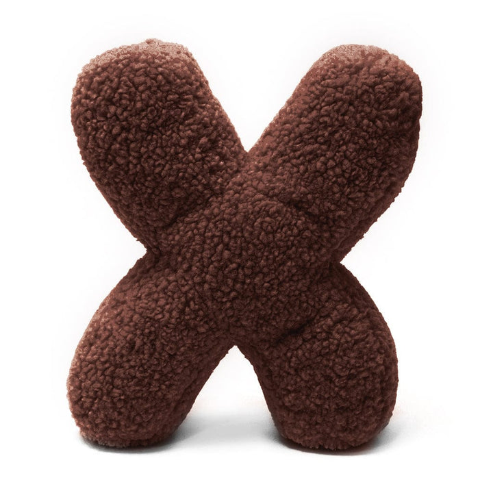 MeowBaby Dark Brown Teddy Letter Cushion - Letter X